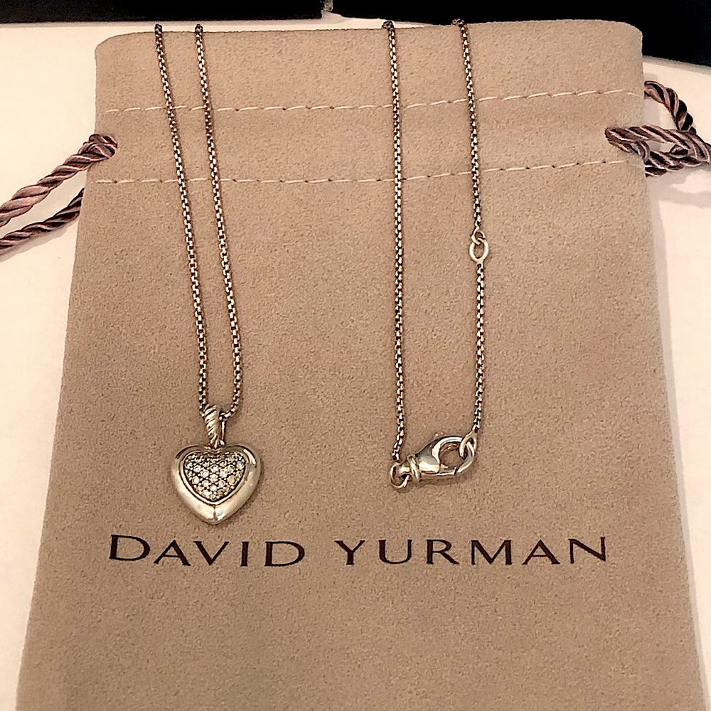 David Yurman Diamond Pave Heart Necklace, 925